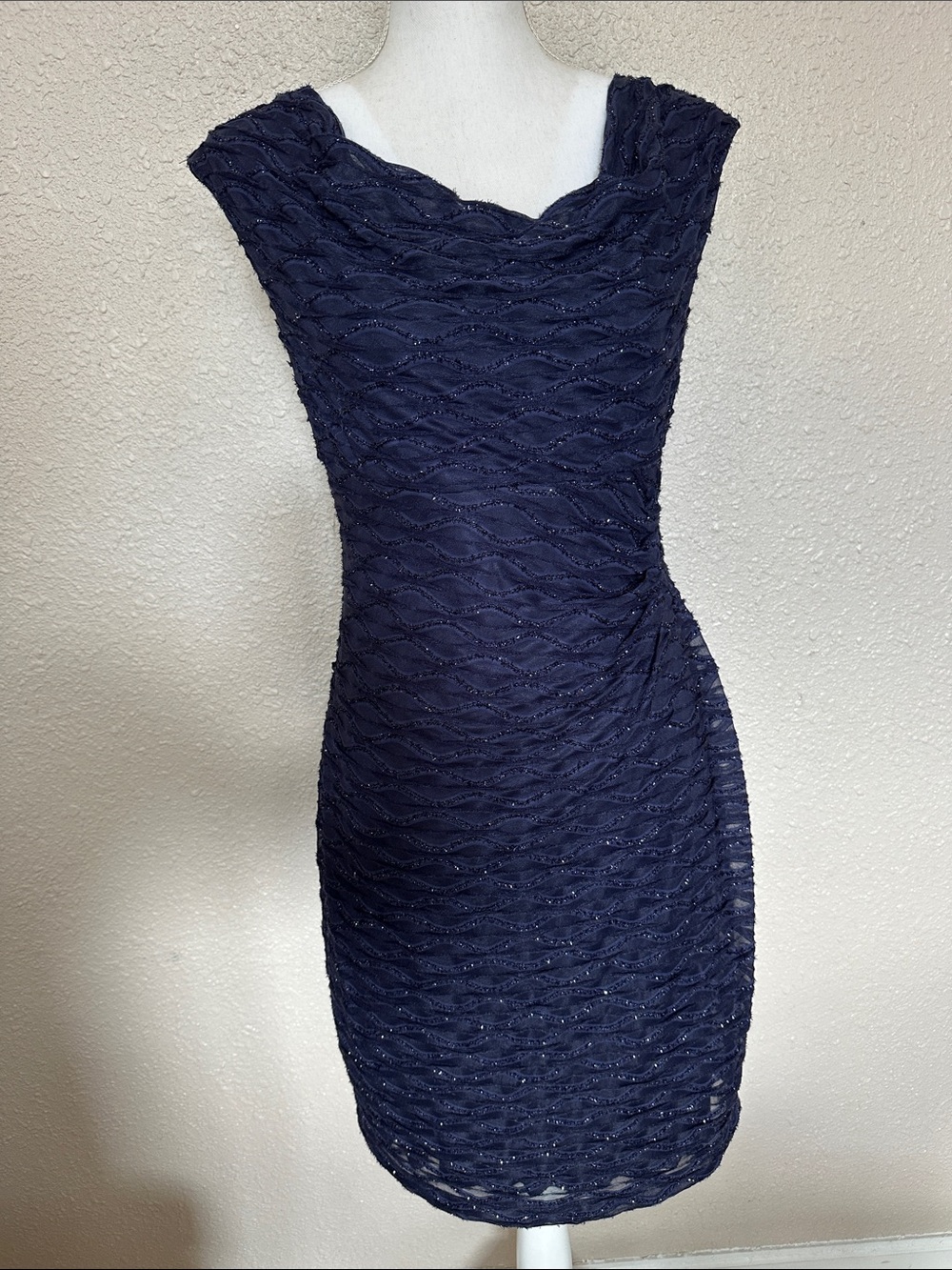 connected apparel Navy Textured Midi Sheath Dress